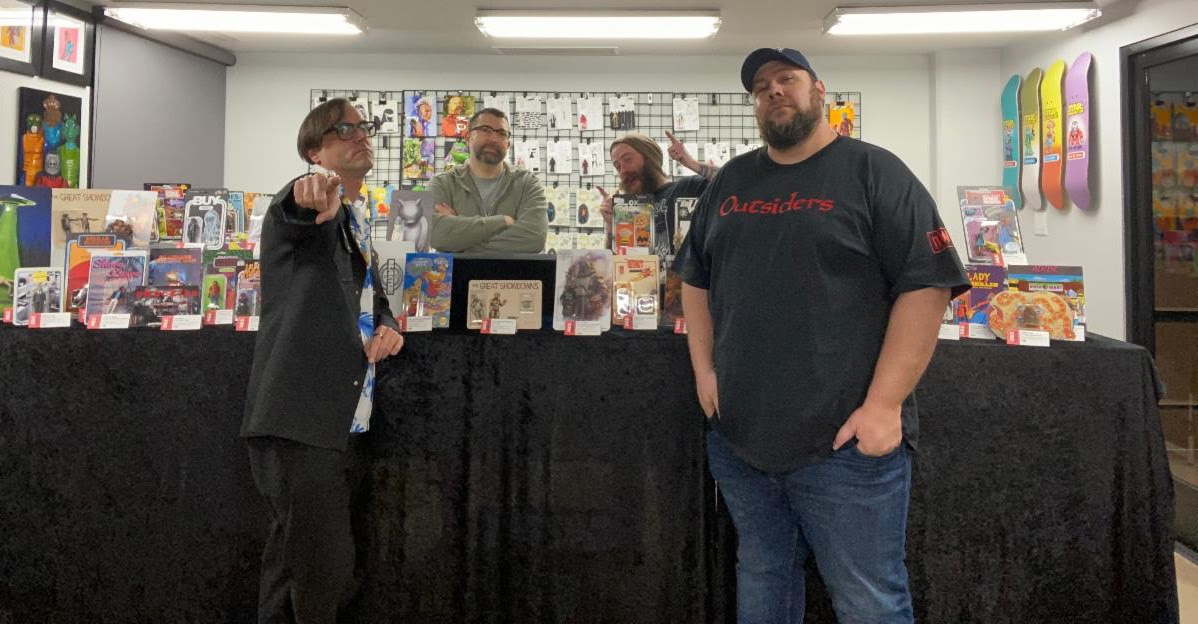 Barbarian Rage, Dov, Ian, and Janky presenting the DKE Toys Booth DKECON 2022. Photo: Janky Toys